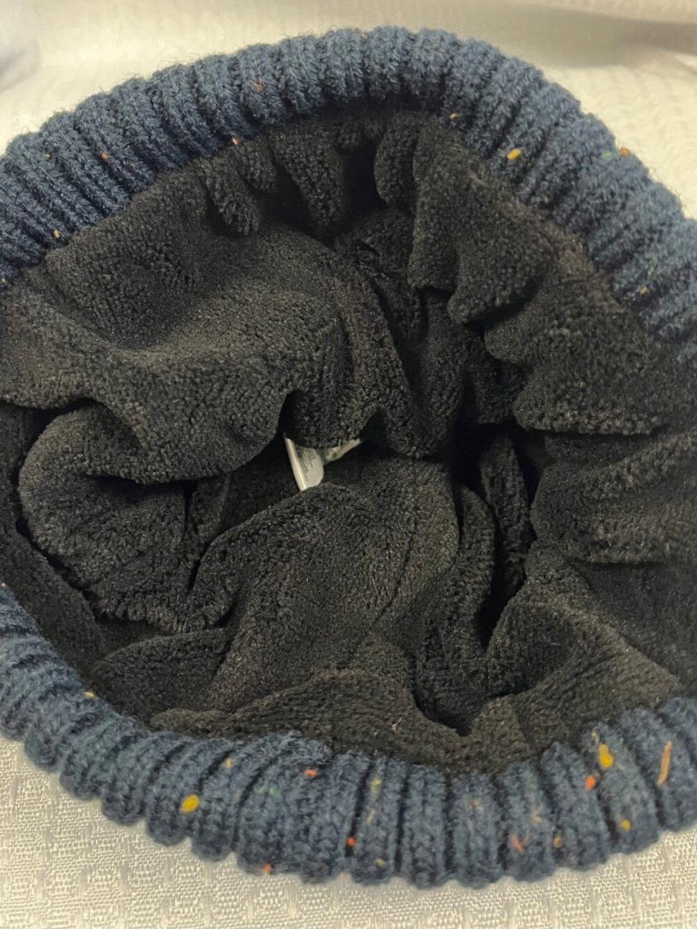 Rainforest Rib-Knit Fleck Beanie NWT Navy Blue Fleece Lined - Picture 3 of 4